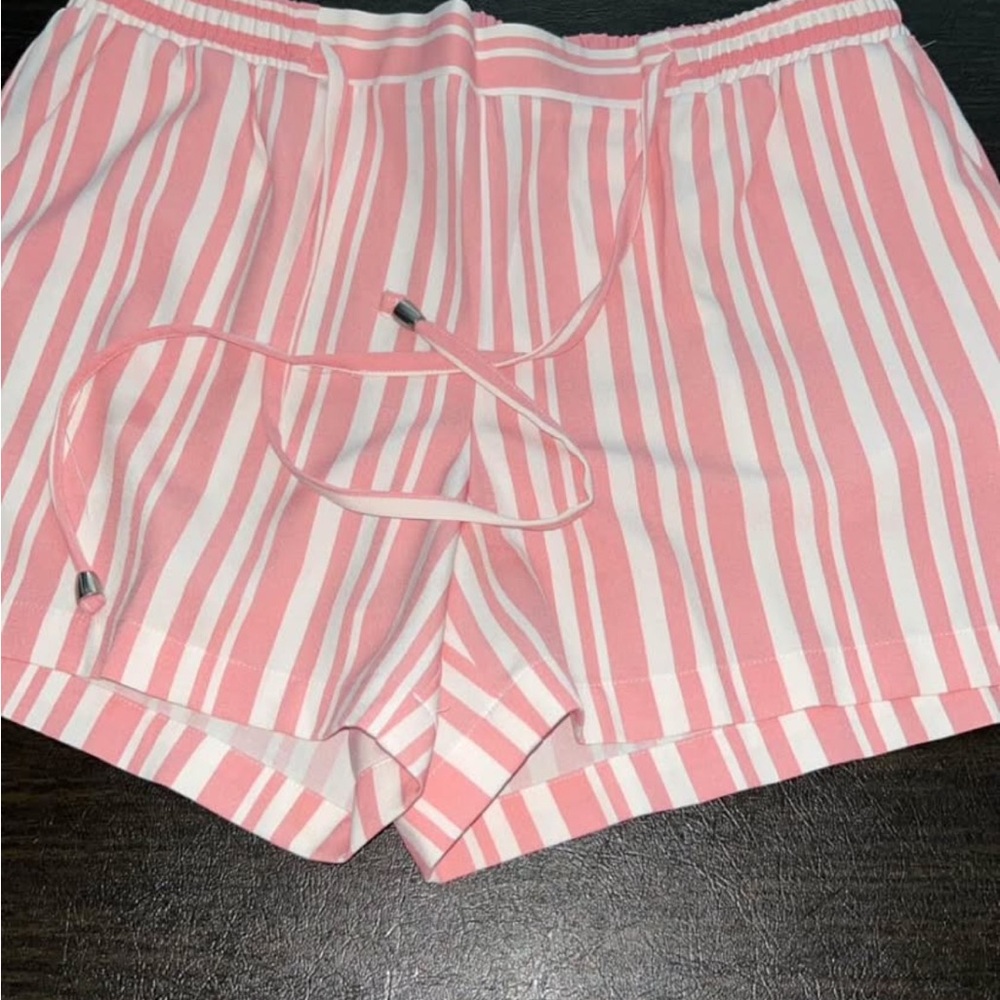 Pink and White Striped Women's Sleep Shorts
